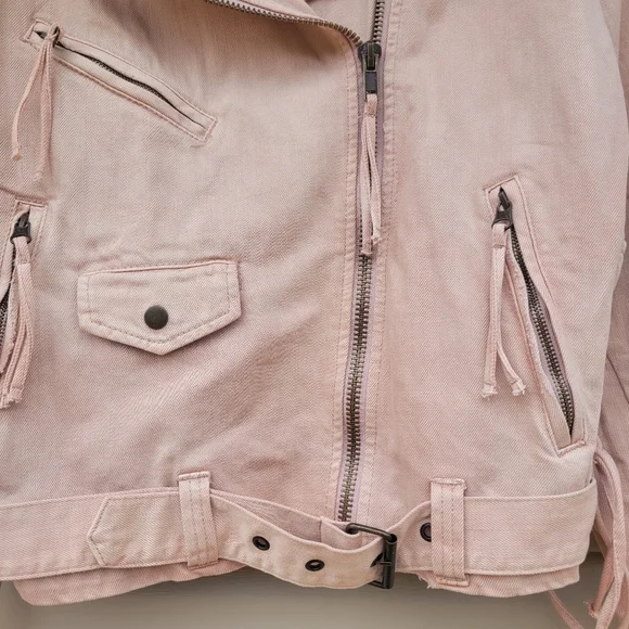 Free People Lace Up Motorcycle Jacket size Small Color Rose Oversized - Picture 8 of 13
